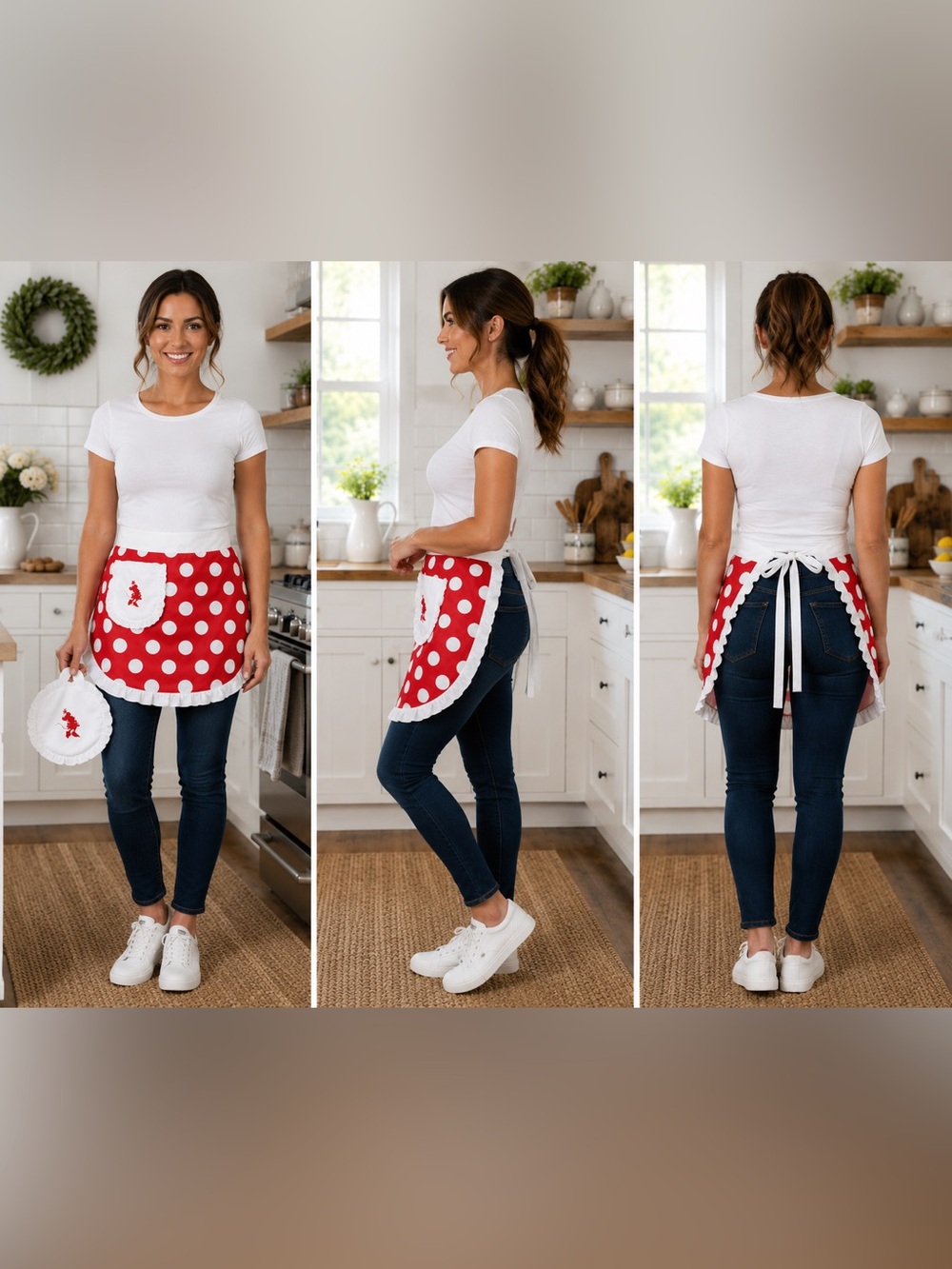 Disney Parks Minnie Mouse Polka Dot Apron | Red White Cotton | EUC